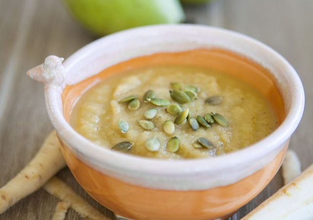 paleo parsnip and pear soup - winter vegetables - root vegetables - soup recipe - winter soup - fall recipe - comfort food