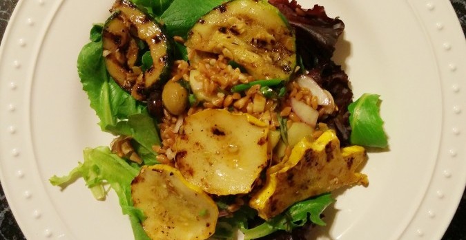 grilled summer squash - salad - farro - summer salad - grilling - salad recipe - recipe - squash - healthy eating