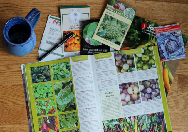 photos of a pile of free organic garden catalogs